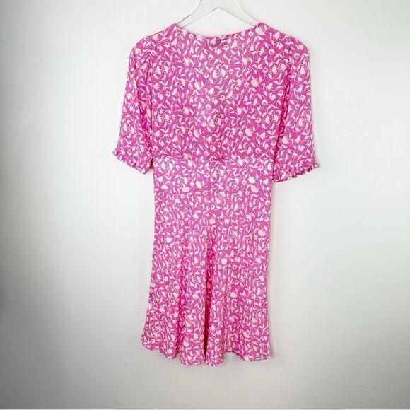 Lilita Azalea Pink Short Ruffle Sleeved Floral-Print Silk Mini Dress Sz Small - Picture 3 of 16